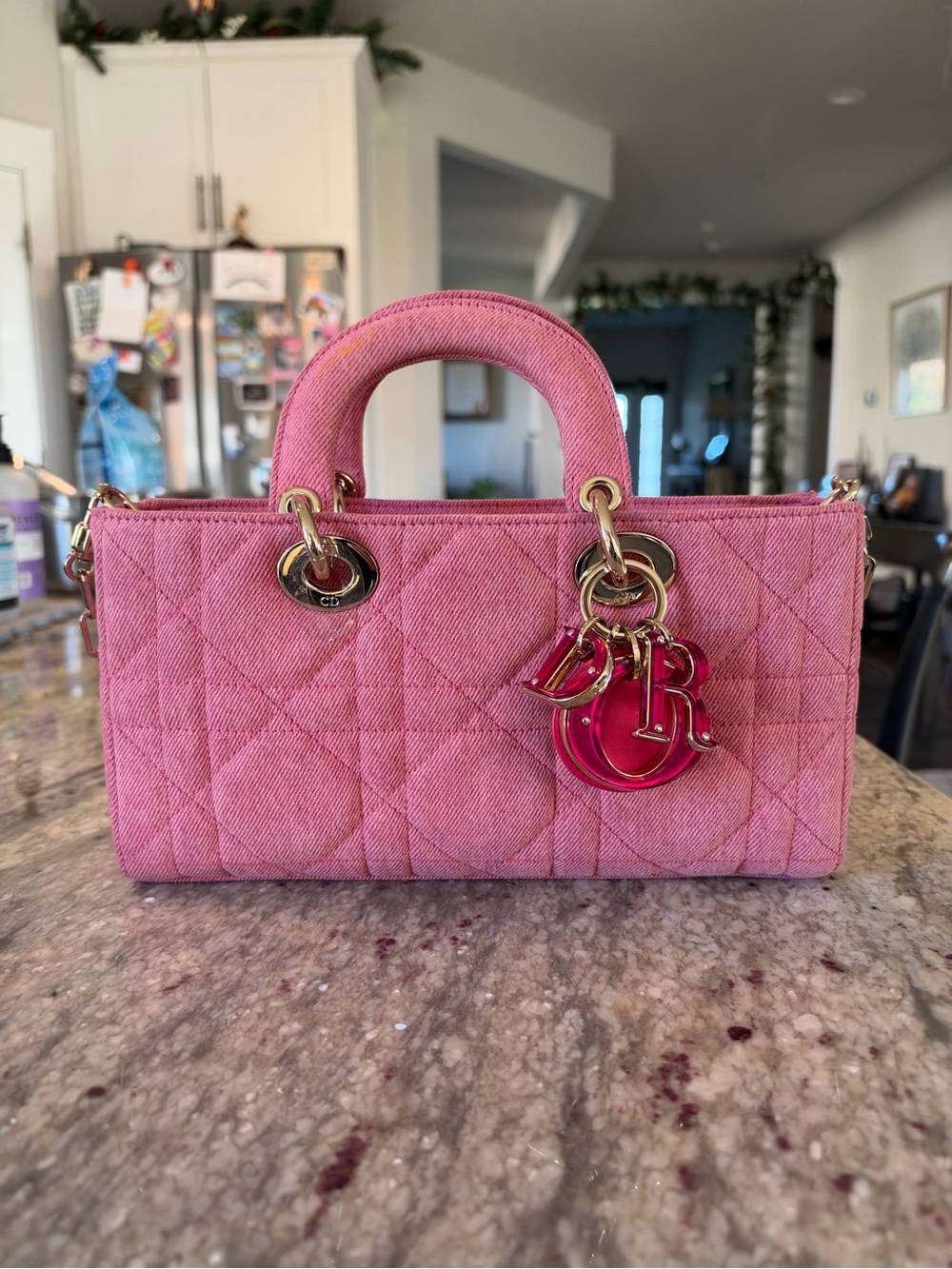 Christian DIOR Medium Lady D-Joy Pink Denim Macrocannage Bag – Champagne Gold HW